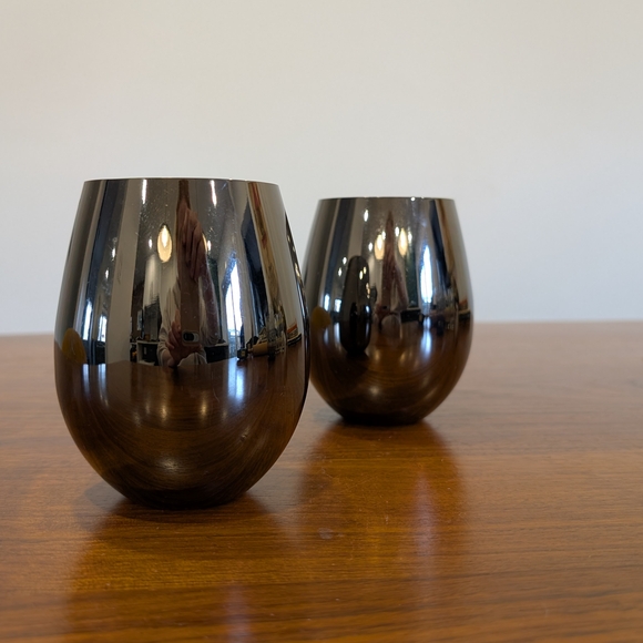 VISKI Other - Preloved Viski 6455 Warren: Gunmetal Black Stemless Wine Glasses (Set Of 2)